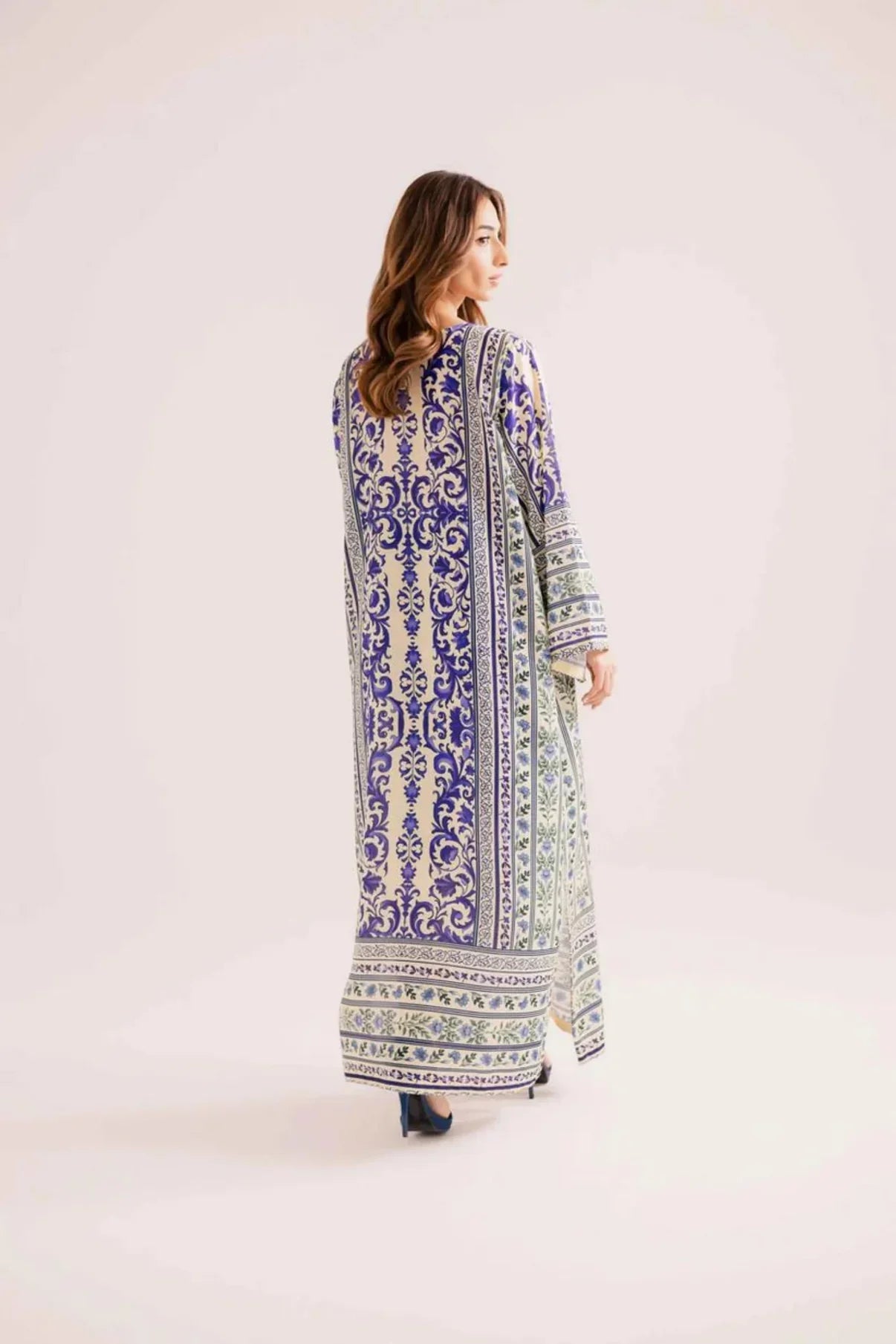 SARA UN-STITCHED KAFTAAN PRINTED 2-PC WITH PRINTED TROUSER
