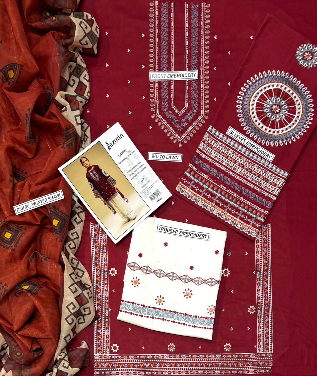 JAZMIN RED LUXURY LAWN JZ-13